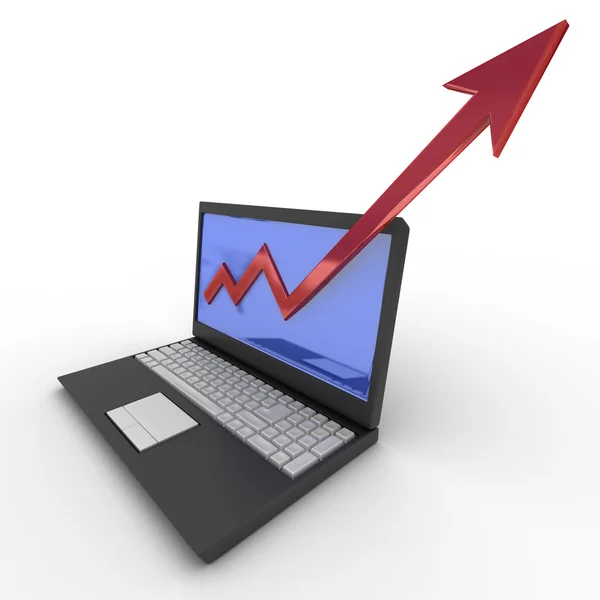 Laptop. Begreppet ekonomisk tillväxt. 3D — Stockfoto