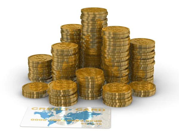 Colonna di monete d'oro isolate su bianco — Foto Stock