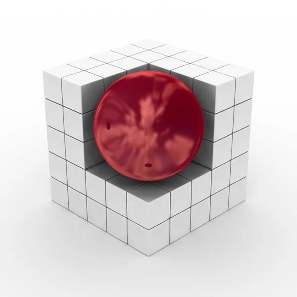 Cube avec sphère sur fond blanc . — Photo