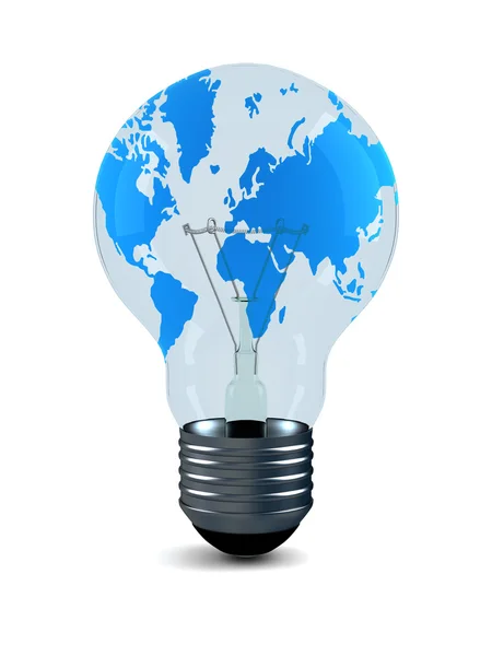 Bulb with world card on a white — Stock Photo, Image
