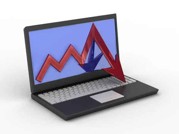 Laptop. begreppet finansiella faller. 3D — Stockfoto