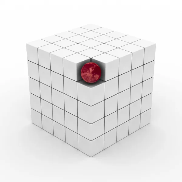 Куб з сферою на білому тлі . — стокове фото