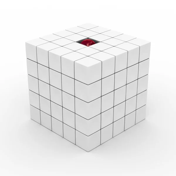 Cubo con sfera su sfondo bianco . — Foto Stock