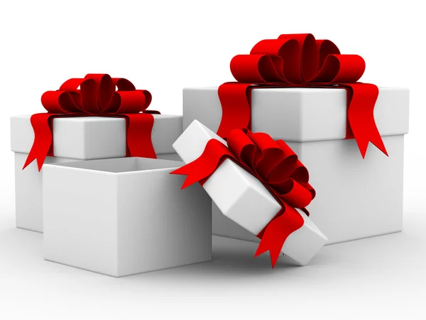 Witte geschenkdozen. geïsoleerde 3D-beeld. — Stockfoto