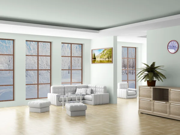 Interior de uma sala de estar. Imagem 3D . — Fotografia de Stock