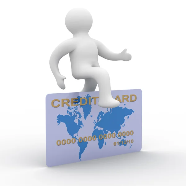 Un hombre saltando una tarjeta de crédito. Imagen 3D — Foto de Stock