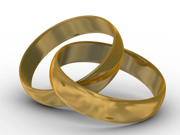 Dva zlaté snubní prsteny. 3d obrázek. — Stock fotografie