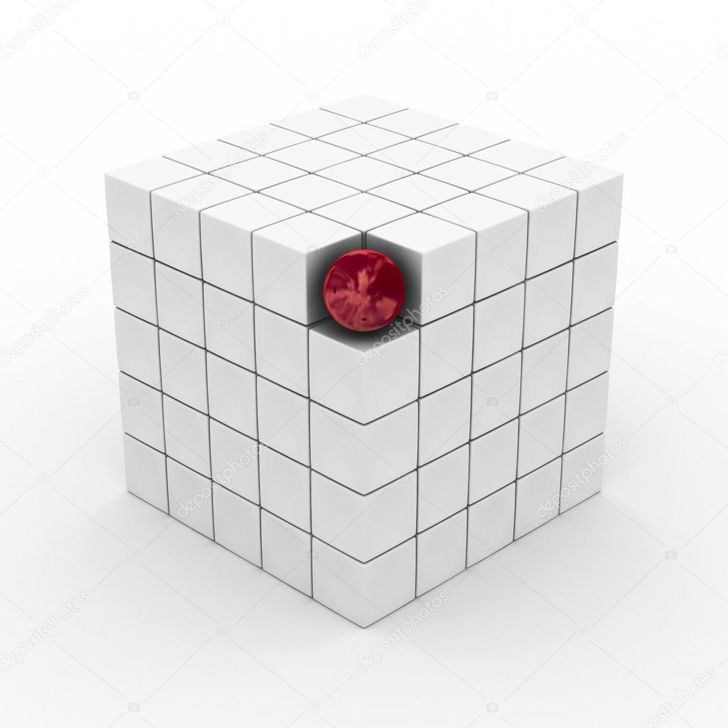 Cube with sphere on a white background.