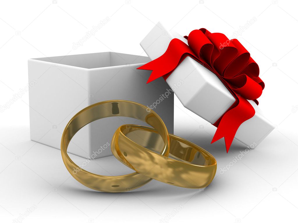 White gift box with rings. 3D image