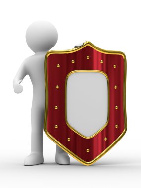 Man and shield on white background clipart