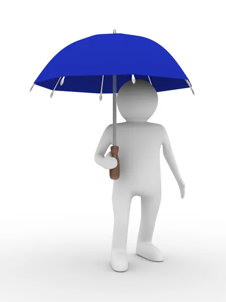 Man with blue umbrella — Stock Photo, Image
