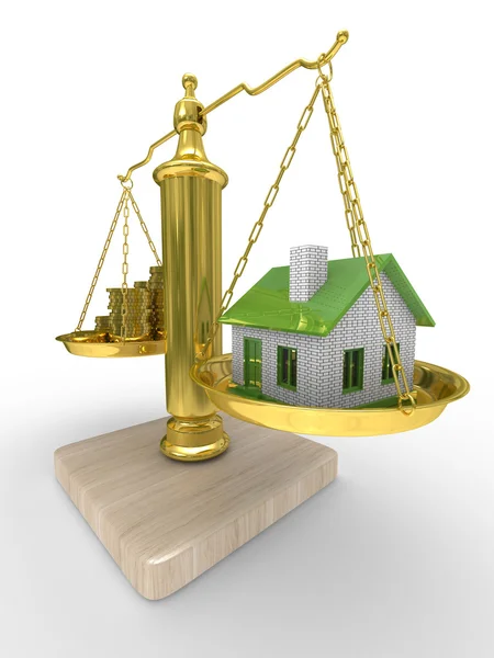House and cashes on scales — Stock Photo, Image
