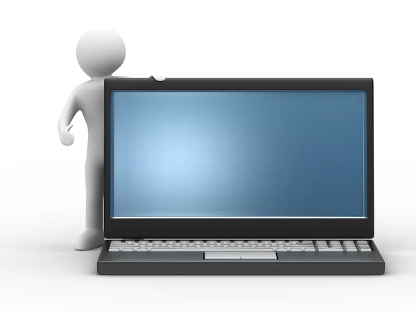 Man en laptop op witte achtergrond — Stockfoto
