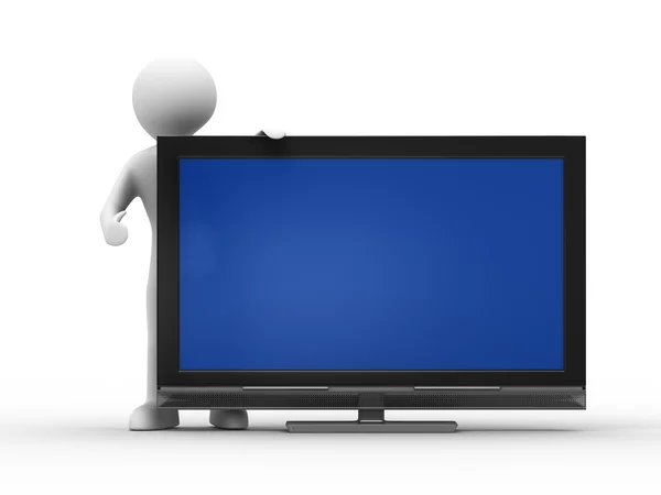 TV und Mann auf weißem Hintergrund — Stockfoto