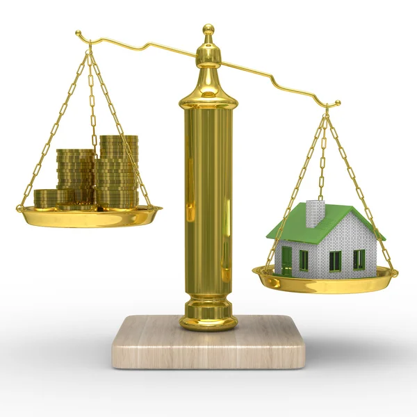 House and cashes on scales — Stock Photo, Image