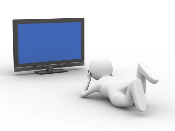 Man watches TV on white background — Stock Photo, Image