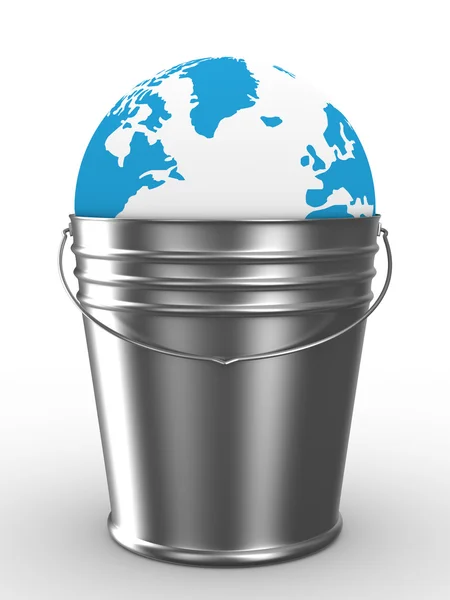 Globe in bucket on white background — Stock Photo, Image