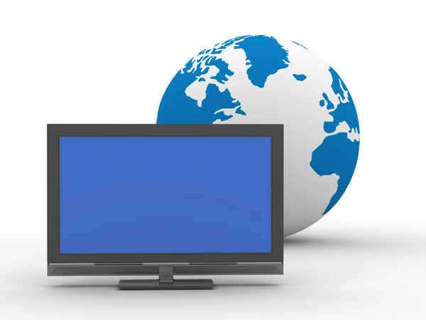 TV e globo no fundo branco — Fotografia de Stock