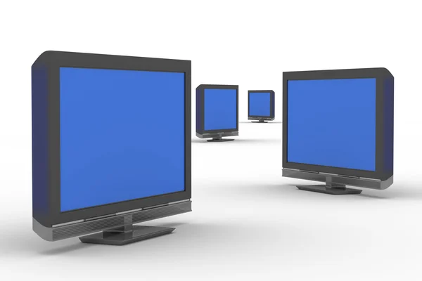 Четыре телевизора на белом фоне — стоковое фото