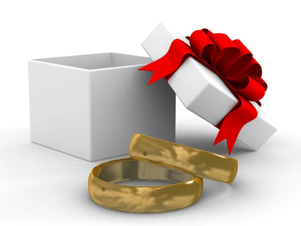 White gift box with rings — Stock Photo, Image