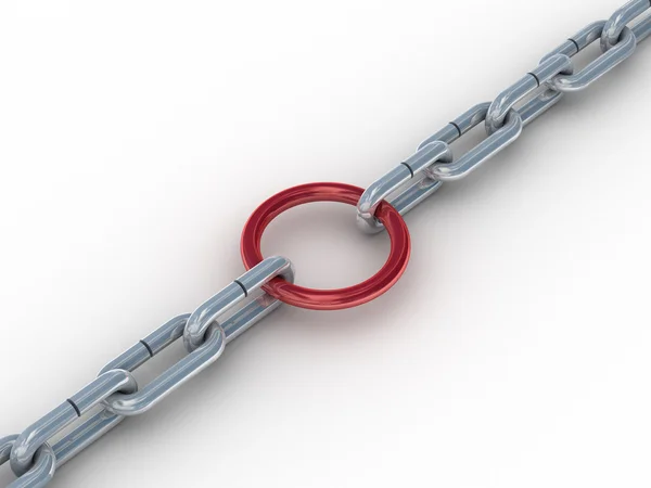 Chain fastened by a red ring — Stock Photo, Image