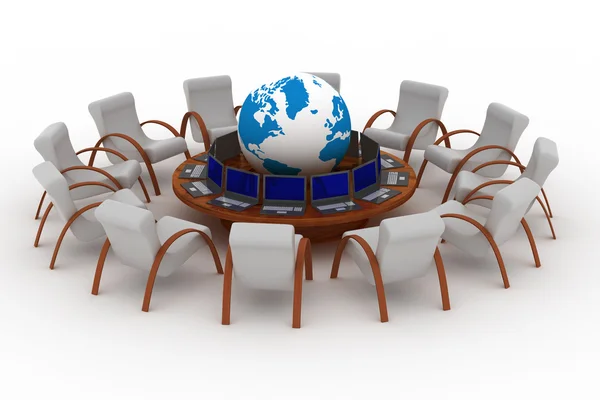 Twelve workplaces behind a round table — Stock Photo, Image