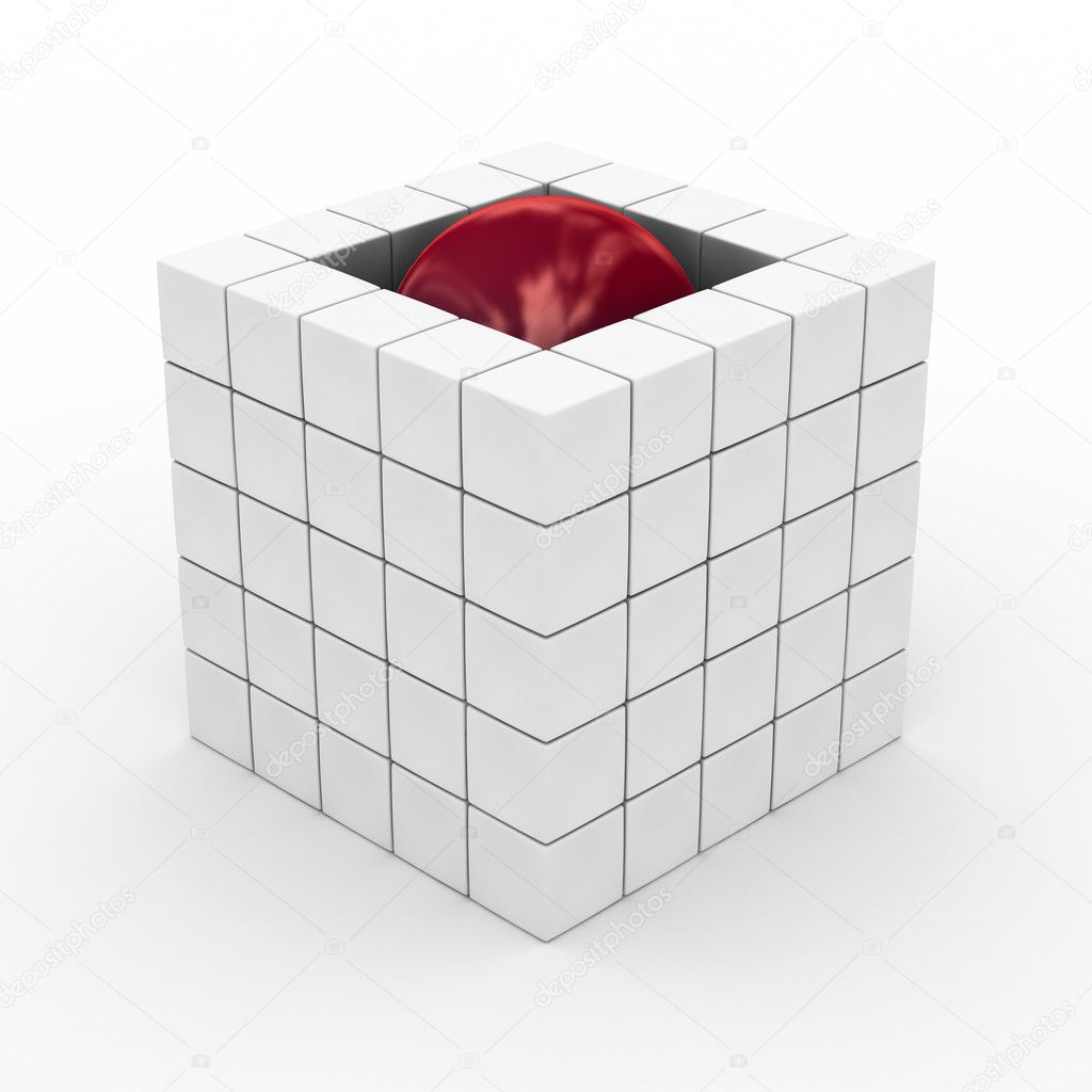 Cube with sphere on a white background