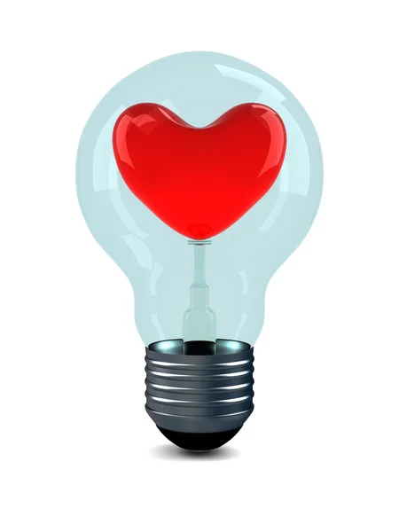 Красное сердце в лампочке на белом фоне — стоковое фото