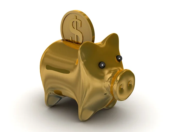 Gold pig a coin box. Isolated 3D image. — Stock Photo, Image
