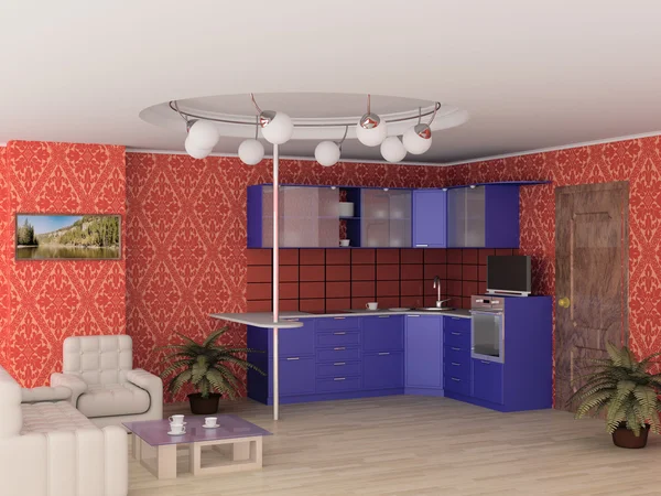 Interieur van moderne keuken. 3D-beeld. — Stockfoto