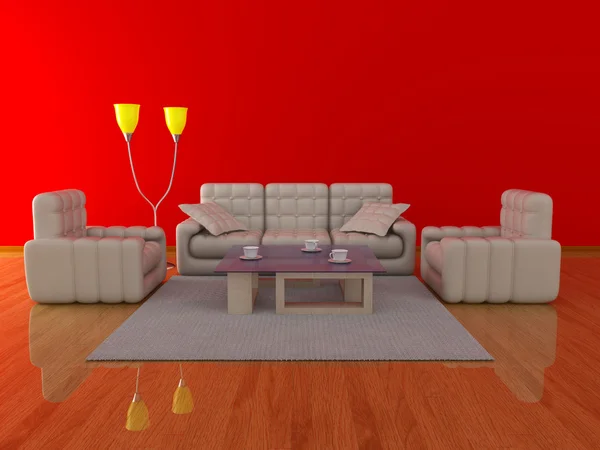 Inredningen i ett vardagsrum. 3D-bild. — Stockfoto