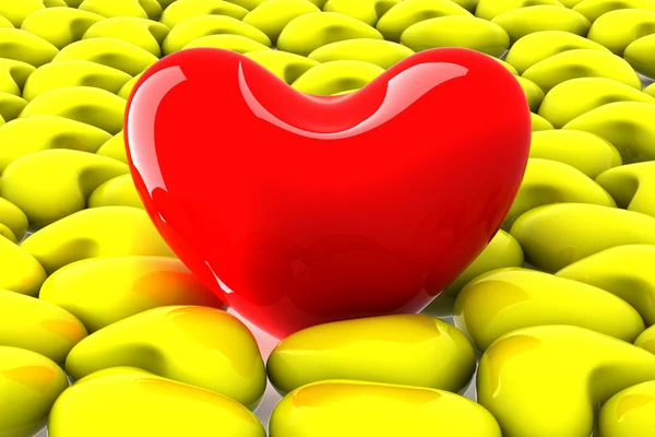 Red heart among the yellow — Stock Photo, Image
