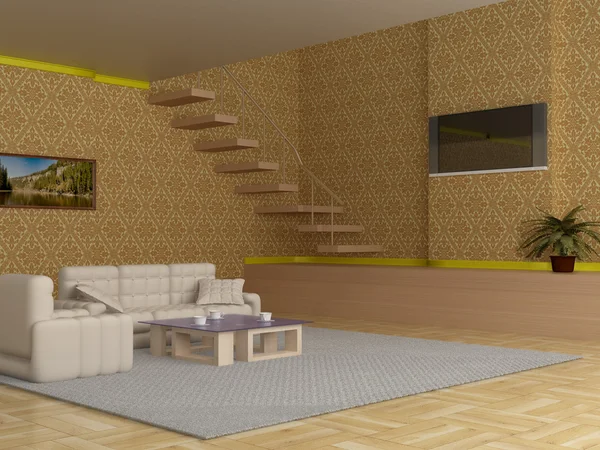Interior de una sala de estar. Imagen 3D . — Foto de Stock