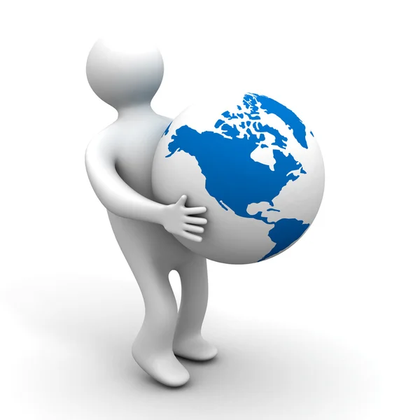 Person hält einen Globus in der Hand. 3D-Bild — Stockfoto