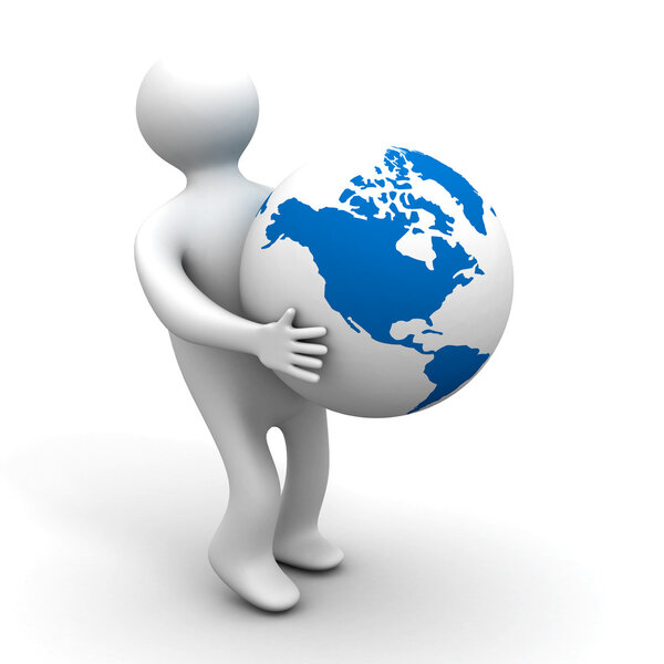 Person holds a globe. 3D image. Isolated illustrations