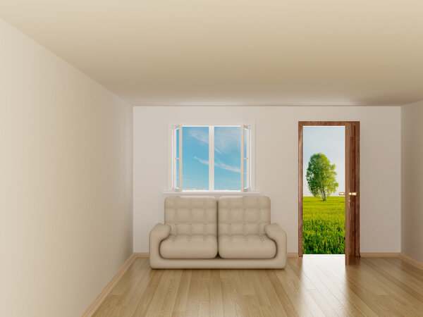 Пейзаж за открытой дверью
