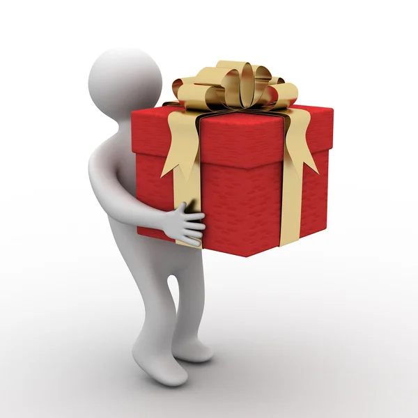 Persoon met een doos van de gift. 3D-beeld. — Stockfoto