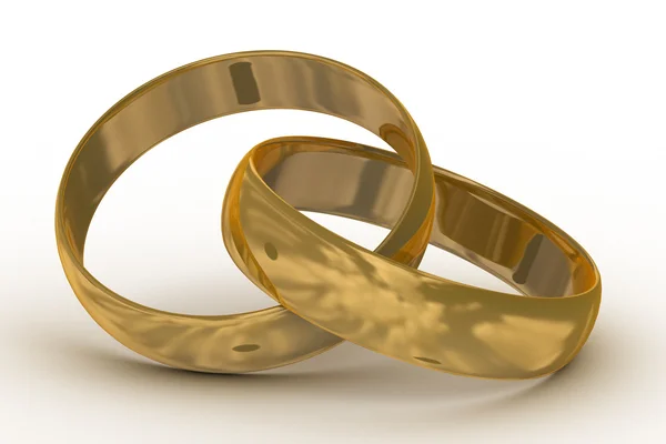 Dva zlaté snubní prsteny. 3d obrázek. — Stock fotografie