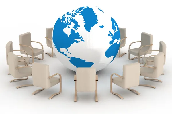 Twaalf lederen fauteuils ronde globe — Stockfoto
