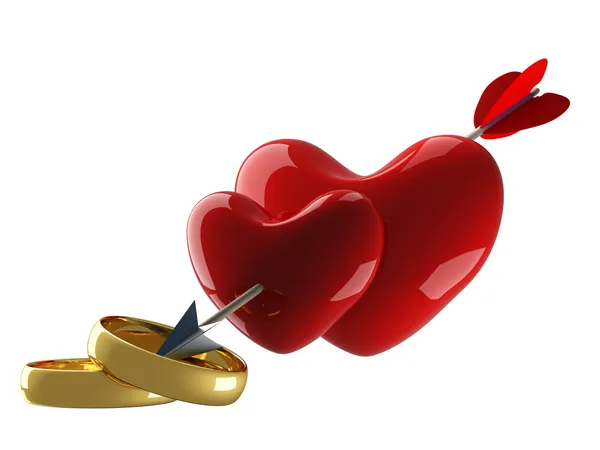 Dois corações perfurados por uma flecha — Fotografia de Stock