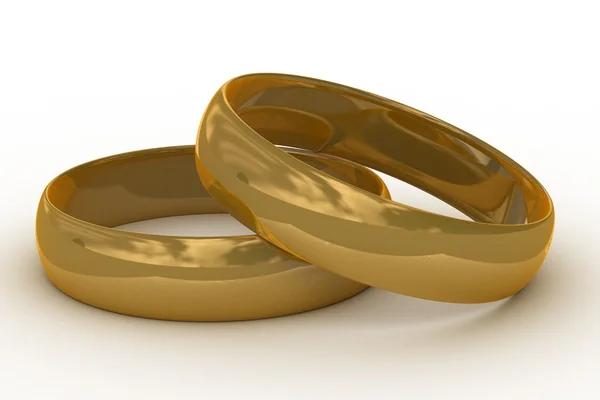 두 개의 금 결혼 반지입니다. 3d 이미지. — 스톡 사진