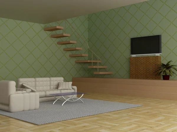 Interior of a living room. 3D image. Royalty Free Stock Photos