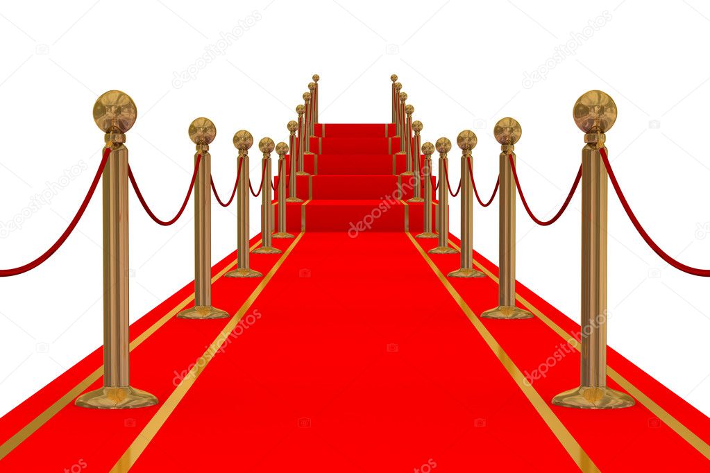 Red carpet path on a stair. 3D image.