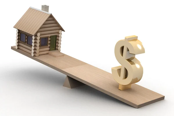 Дом и доллар на весах. 3D изображение . — стоковое фото