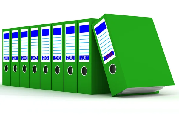 Wiersz zielony folderów z dokumentów — Zdjęcie stockowe