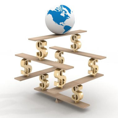 Globe on a financial pyramid. 3D image. clipart