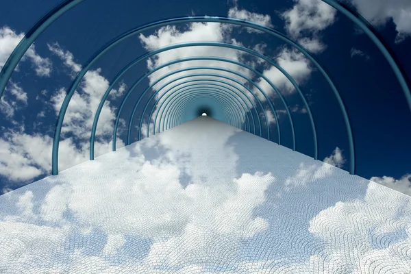在云层中的隧道。3d 图像. — 图库照片
