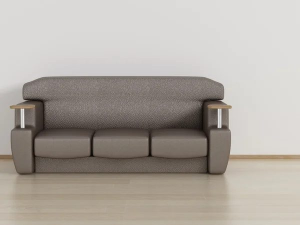 Δερμάτινος καναπές σε ένα δωμάτιο. 3D εικόνας. — Φωτογραφία Αρχείου