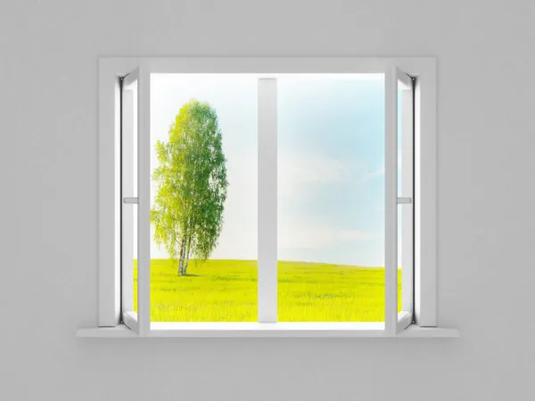 Paisagem atrás da janela aberta — Fotografia de Stock