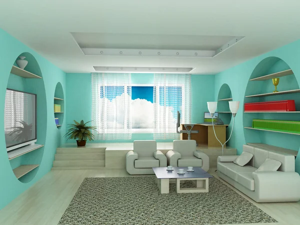 Innenraum eines Wohnzimmers. 3D-Bild. — Stockfoto